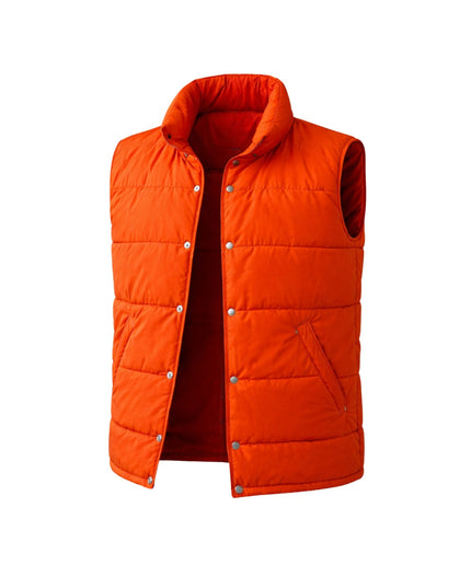 Orange puffer vest on a white background