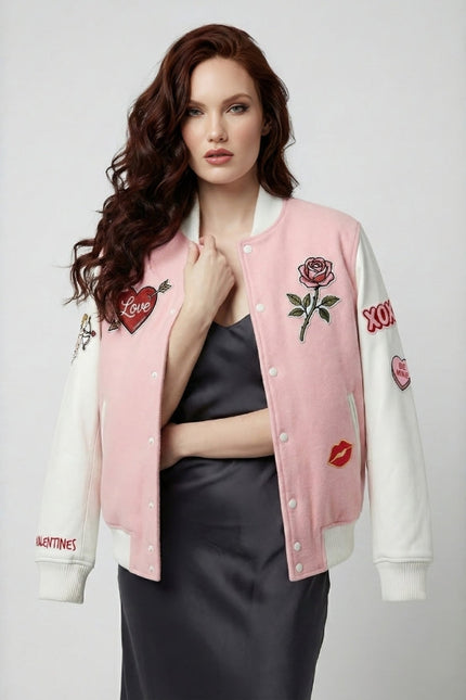 Romantic Pink Valentines Varsity Jacket