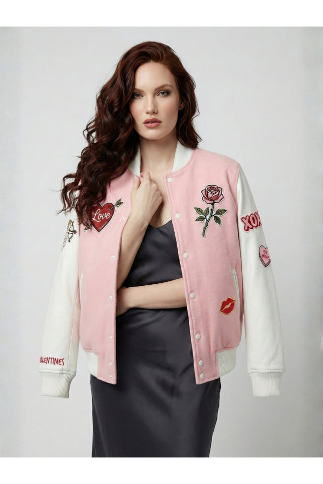 Romantic Pink Valentines Varsity Jacket