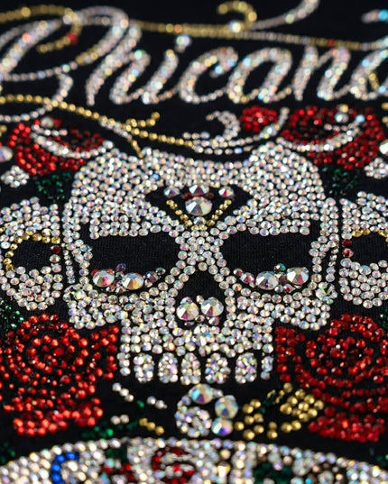 Decorative skull with roses and 'Chicago' text on a black background