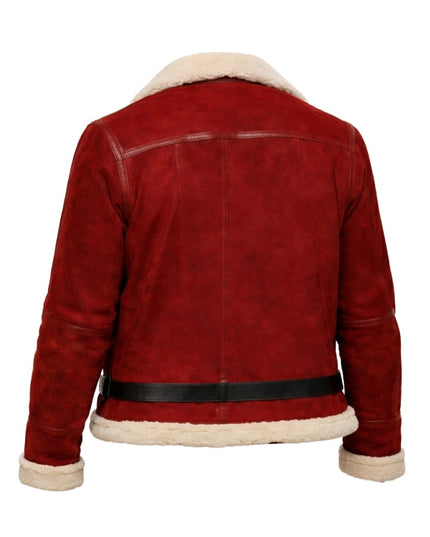 Red jacket with white fur lining on a white background