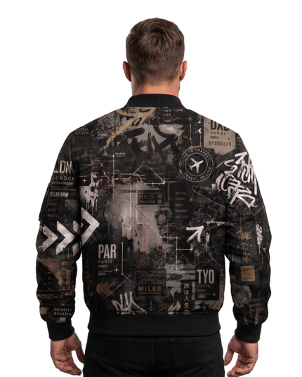 Men's Graphic Print Travel Bomber Jacket back