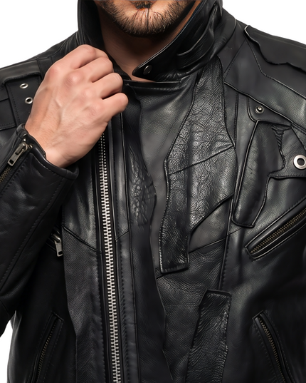 Sale Live On Urban Techwear Style Black Leather Biker Jacket. Hurry Up