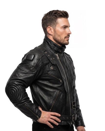 Sale Live On Urban Techwear Style Black Leather Biker Jacket