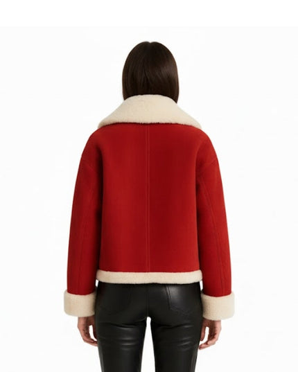 Santa Christmas Red Suede Faux Fur Jacket
