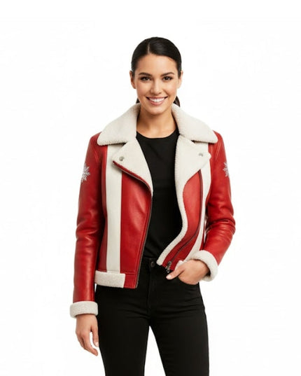 Santa Luxe Faux Fur Red Leather Jacket