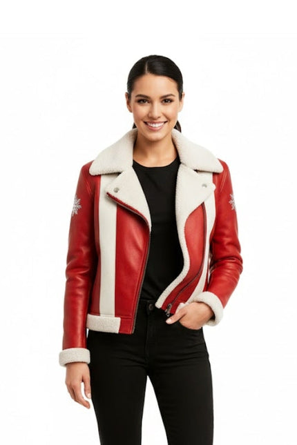Santa Luxe Faux Fur Red Leather Jacket