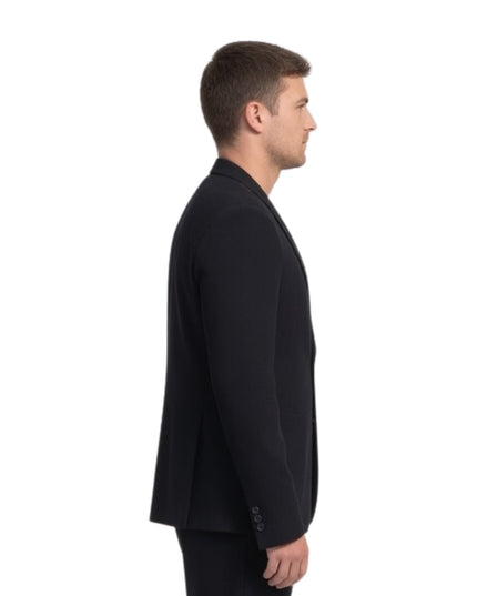 Man wearing a black blazer on a white background