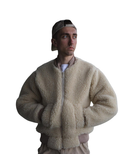 
Sheep's Handmade Beige Teddy Zipper Jacket