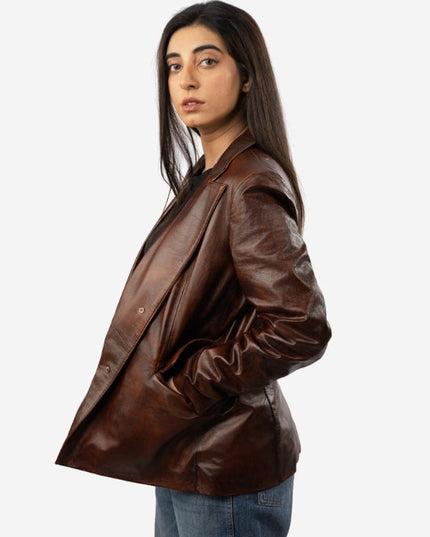 Women’s Vintage Brown Leather Blazer Jacket