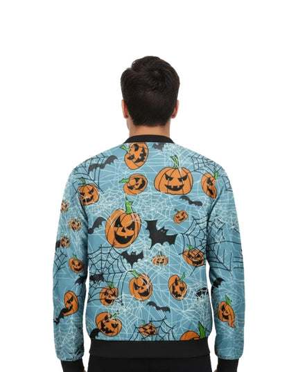 Shop Halloween Pumpkins Blue Bomber Jacket