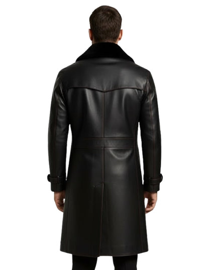 Man wearing a black leather coat on a white background
