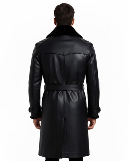 Man wearing a black leather coat on a white background