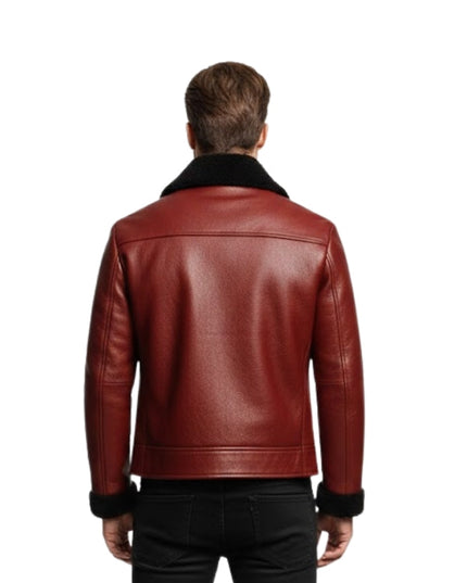Men’s Red Cowhide Leather Bomber Aviator Jacket