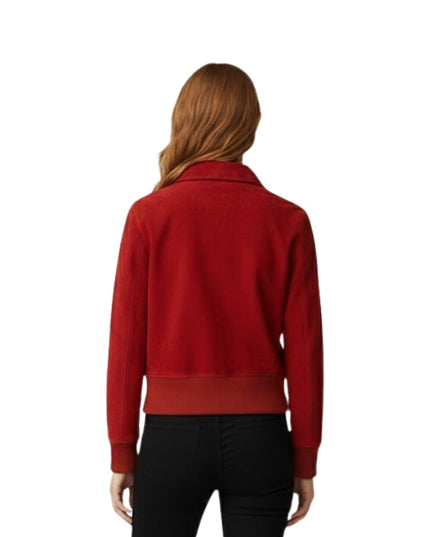 Women’s Red Suede Bomber Jacket