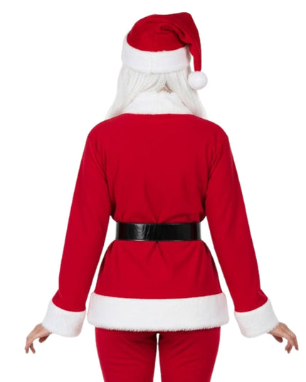 Red Santa Claus costume with black belt on a white background