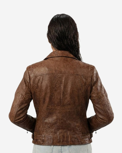 Women's Brown Leather Biker Jacket