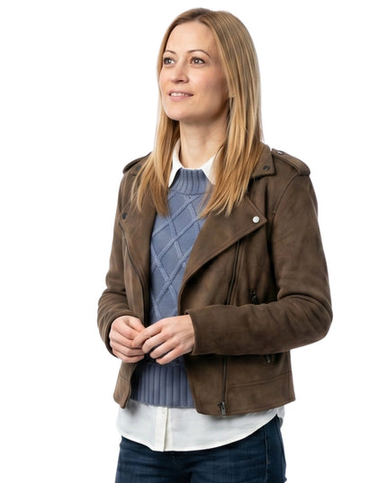 Shoresy Laura Mohr Brown Suede Leather Jacket Buy Now