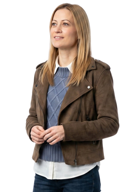 Shoresy Laura Mohr Brown Suede Leather Jacket Buy Now