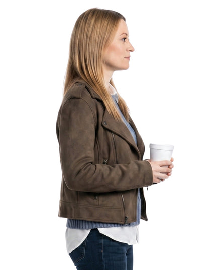 Shoresy Laura Mohr Brown Suede Leather Jacket Buy Today