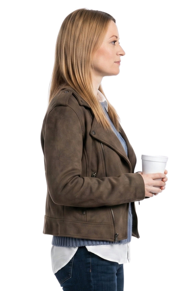 Shoresy Laura Mohr Brown Suede Leather Jacket Buy Today