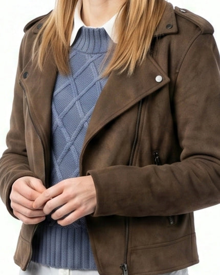 Shoresy Laura Mohr Brown Suede Leather Jacket Order Now