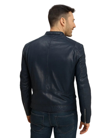 Silvano Biker Leather Jacket Blue