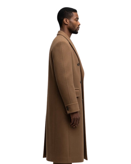 Man wearing a brown coat on a white background