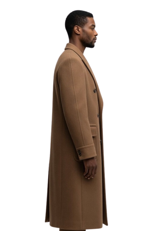 Man wearing a brown coat on a white background