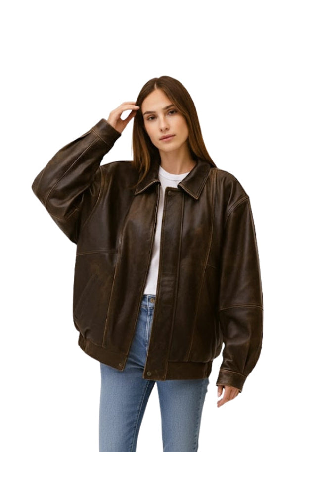 Solace Vintage Oversized Brown Bomber Jacket