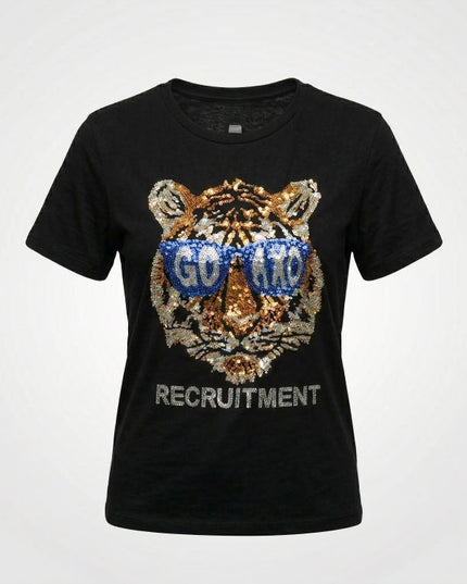Black t-shirt with a tiger face design and 'GO TO' text on a white background