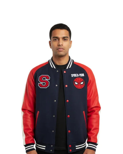 Spiderman Varsity Dark Blue Jacket with bold design for style and comfort.