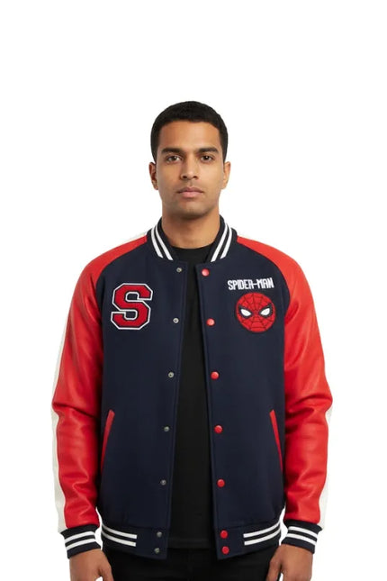 Spiderman Varsity Dark Blue Jacket with bold design for style and comfort.