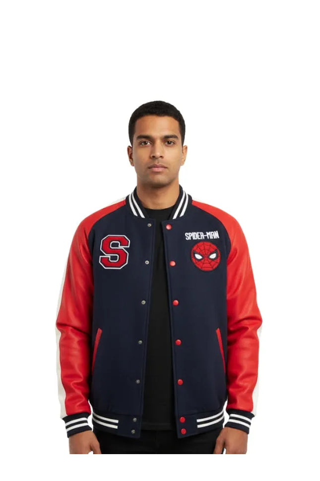 Spiderman Varsity Dark Blue Jacket with bold design for style and comfort.