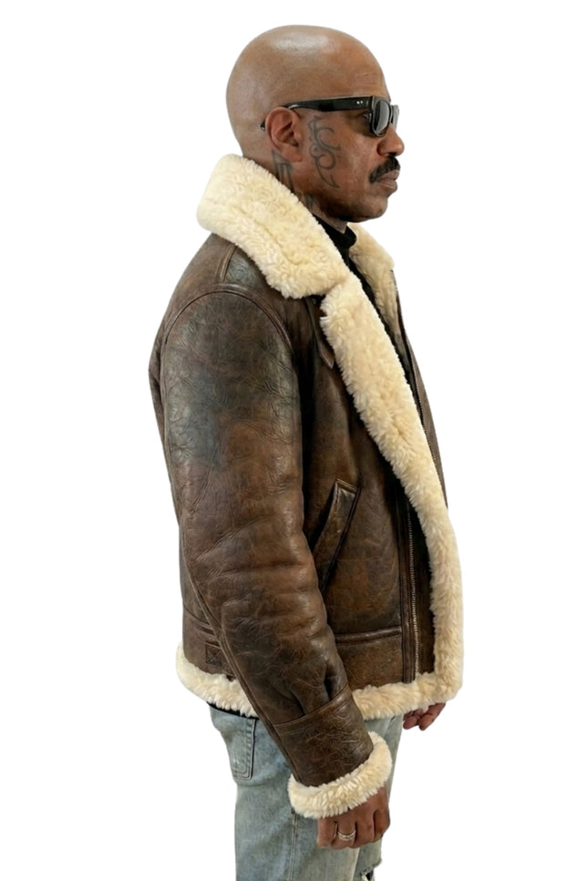 Steve Harvey Brown Shearling Leather Jacket
