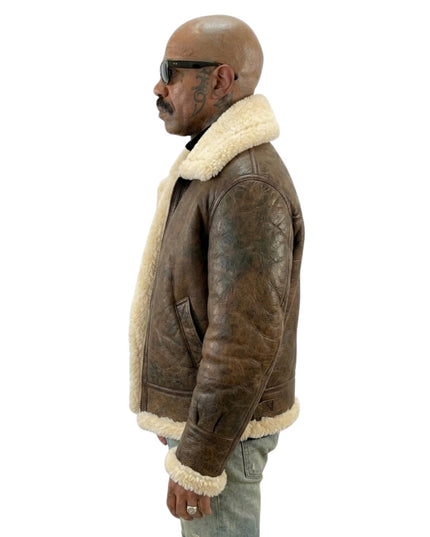 Steve Harvey Fur Collar Shearling Jacket