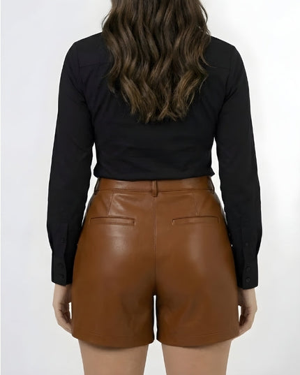 Women’s Regular Style Brown Leather Shorts