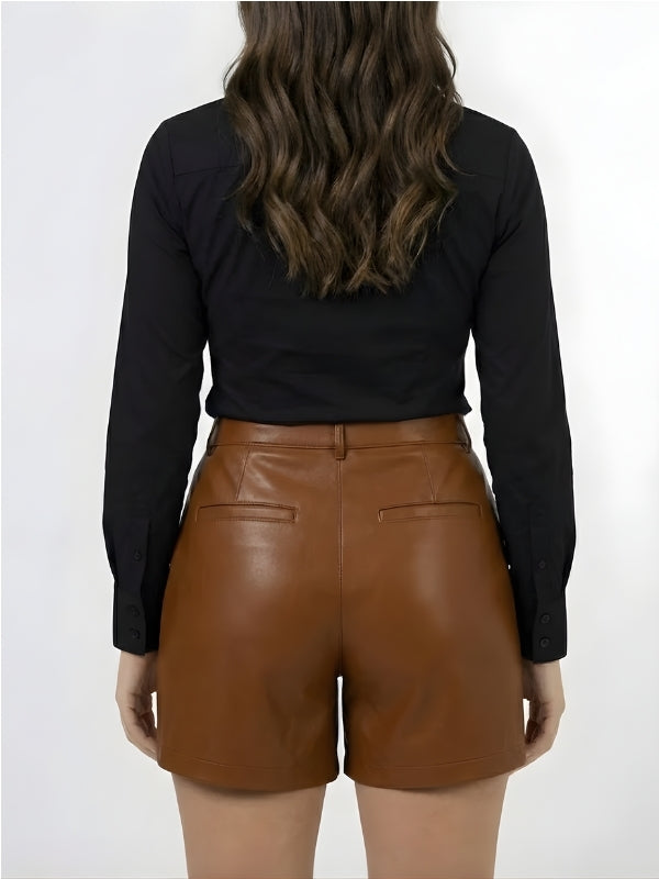 Women’s Regular Style Brown Leather Shorts