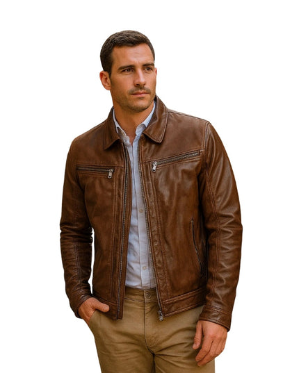 Tan Biker Brown Leather Jacket