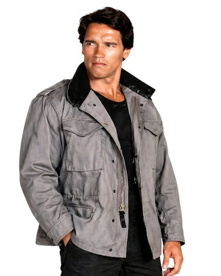 Person wearing a grey cotton jacket 