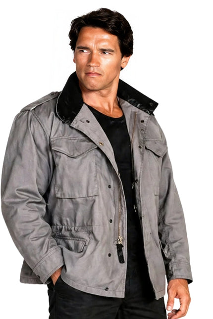 Person wearing a grey cotton jacket 