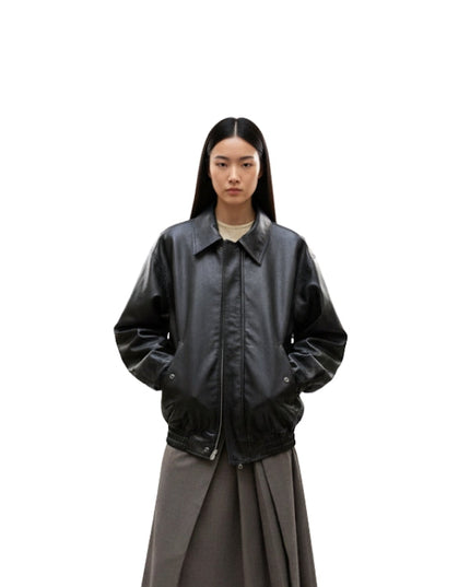 Tessa Black loose fit Leather Jacket