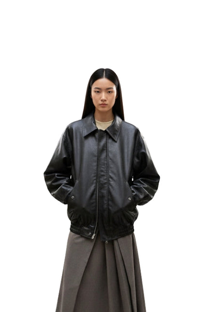 Tessa Black loose fit Leather Jacket