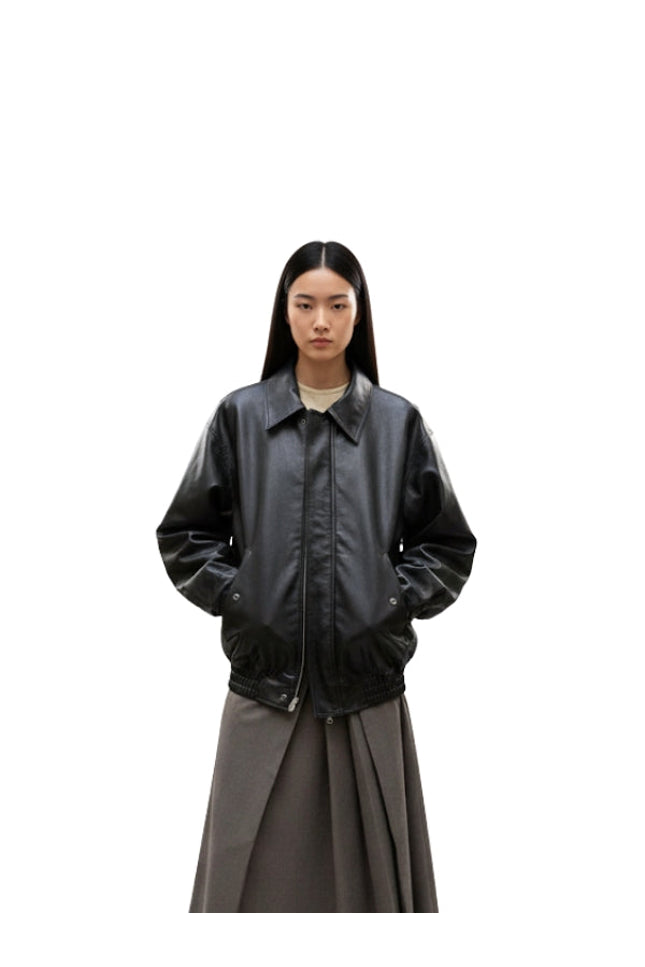 Tessa Black loose fit Leather Jacket