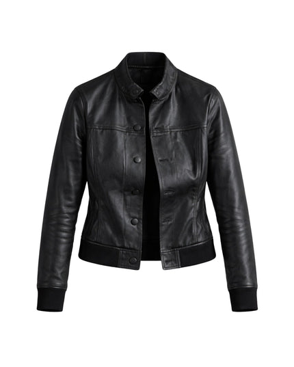 Black leather jacket on a white background