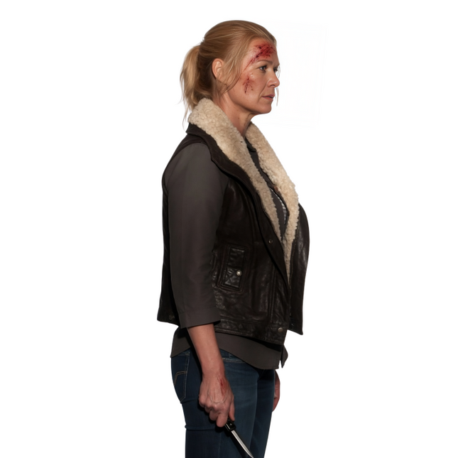 The Walking Dead Andrea Harrison Brown Leather Fur Vest Side