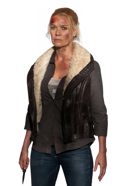 The Walking Dead Andrea Harrison Brown Leather Fur Vest