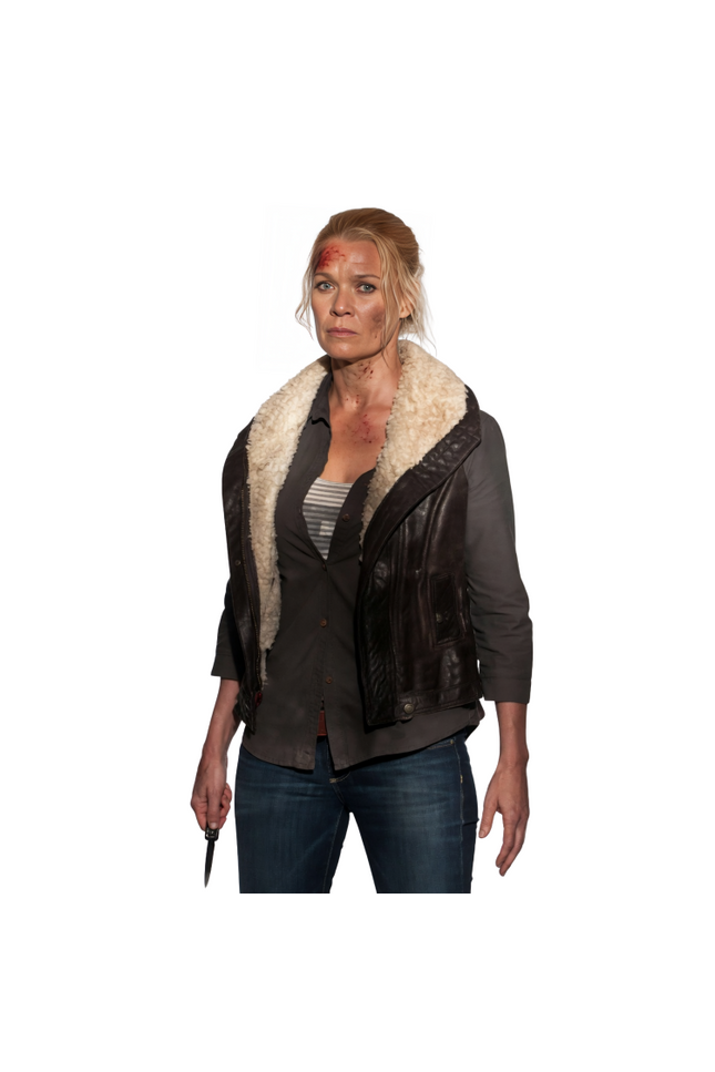 The Walking Dead Andrea Harrison Brown Leather Fur Vest