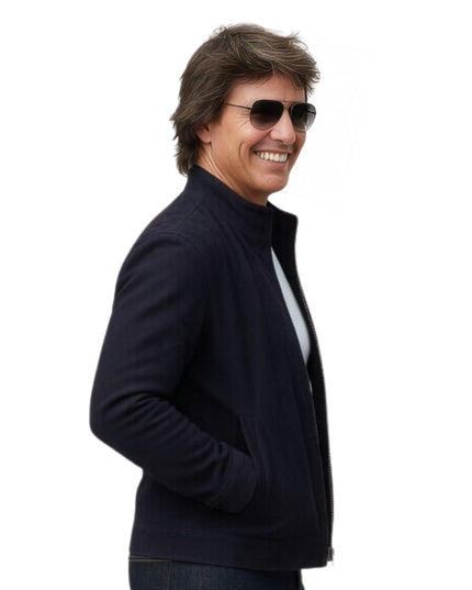 Man wearing a blue suede jacket 