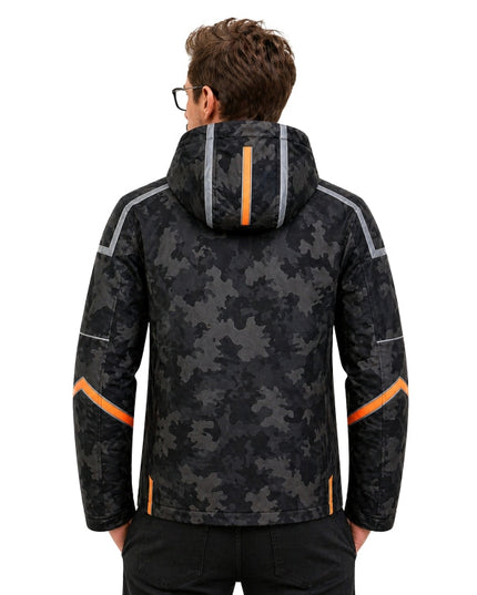 Man wearing camo black hoodie on a white background 